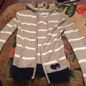 Gray, White, Blue Aeropostale hooded zip sweater